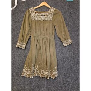 Madewell Olive Long Sleeve Dress with Lace Detail